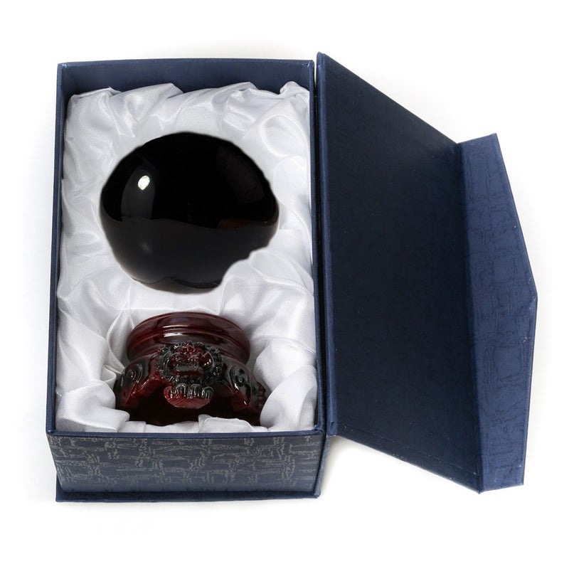 Amlong Crystal كرة كريستال أملونغ 3 بوصة (80 مم) كرة كريستال سوداء مع قاعدة من راتنج خشب الأرز وصندوق هدايا للكرة الزخرفية، تصوير عدسة الكرة، التأمل، التنجيم أو فنغ شوي، وكرات التنبؤ بالمستقبل. - Image 3